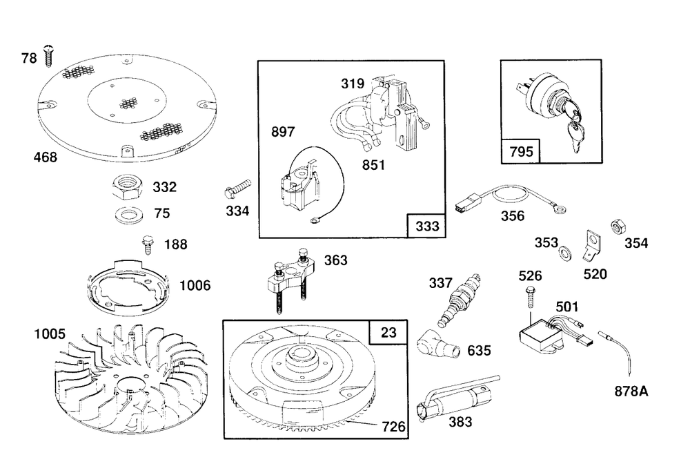 Flywheel, Misc Electrical Diagram and Parts List for 404707-1209-XX  Briggs and Stratton Engine